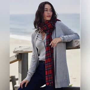 Lands' End Women's 1X Cotton Gray Heather Long Sleeve Open Cardigan Sweater